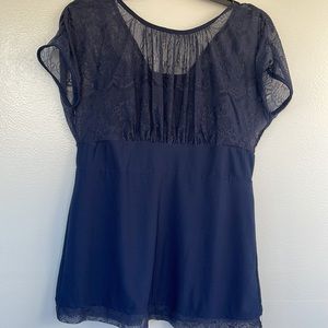 Womens blue blouse lace button back sexy blue top with tank liner